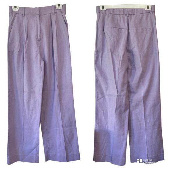 Abercrombie & Fitch Linen Blend Lilac Size Small EUC High Waist Pleated Wide Leg - Picture 2 of 12
